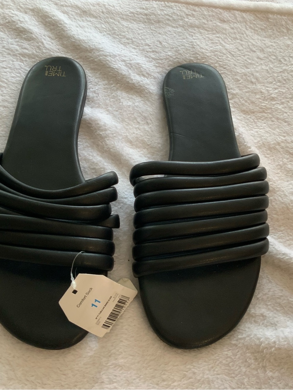 Time and Tru Black Ribbed Strap Slide Sandals - Women's size 11 nwt sku 4014